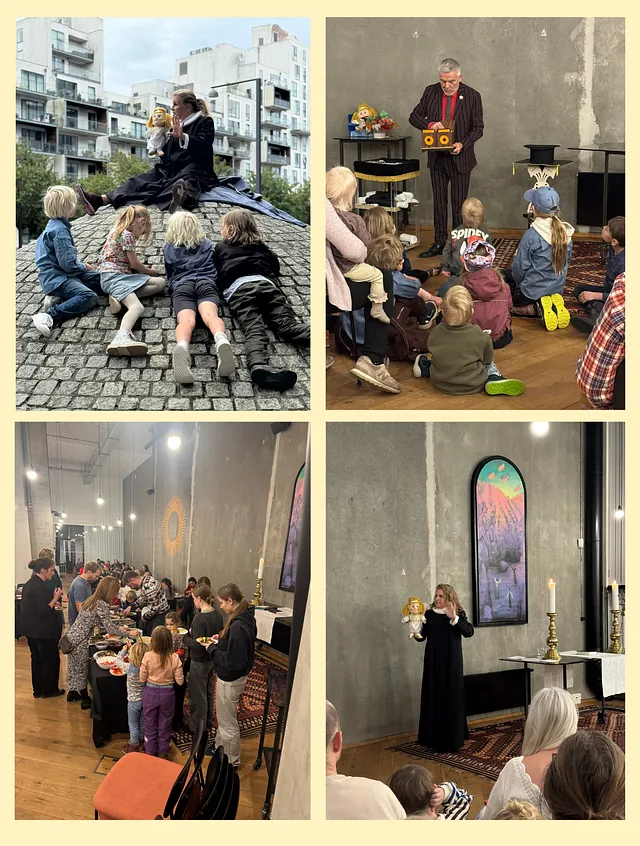 Billeder af mad, børnegudstjeneste og børnebibel